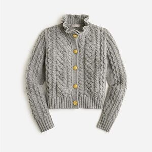 J Crew Cable-knit Ruffleneck Cardigan Sweater